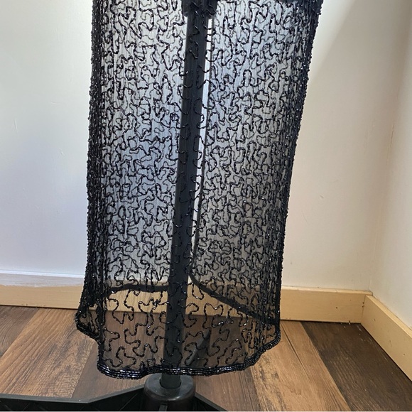 BRILLIANTE BY J.A. Vintage Black Beads Embroidered Silk Maxi Evening Gown Size S - Picture 5 of 15